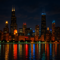 3D Image Chicago Skyline at Night